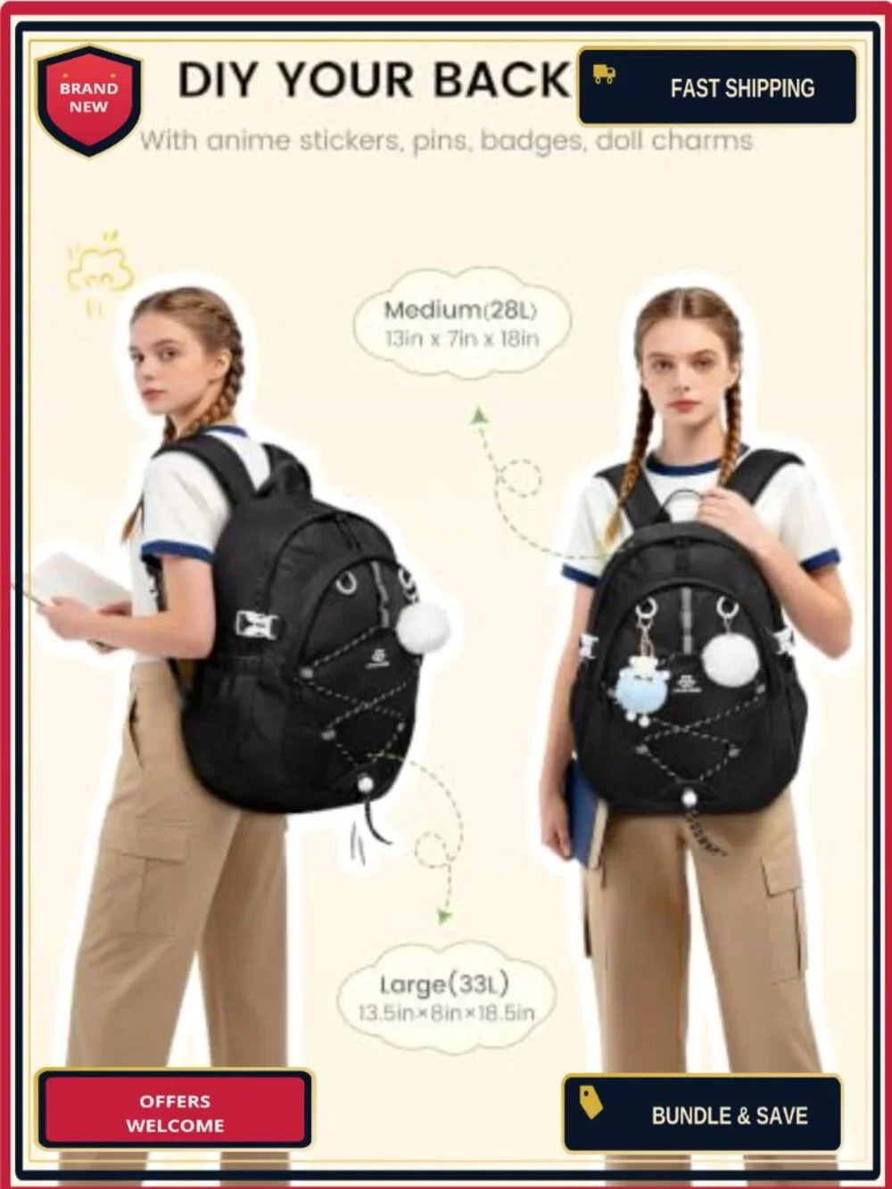 Waterproof School Backpack for Teen Girls with Chest Strap, Fits 15.6